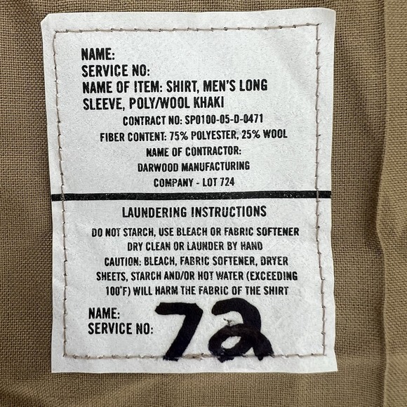 U.S. military DSCP‎ Valor Collection Men's dress shirt 16x35 Khaki Made in USA - Picture 7 of 13